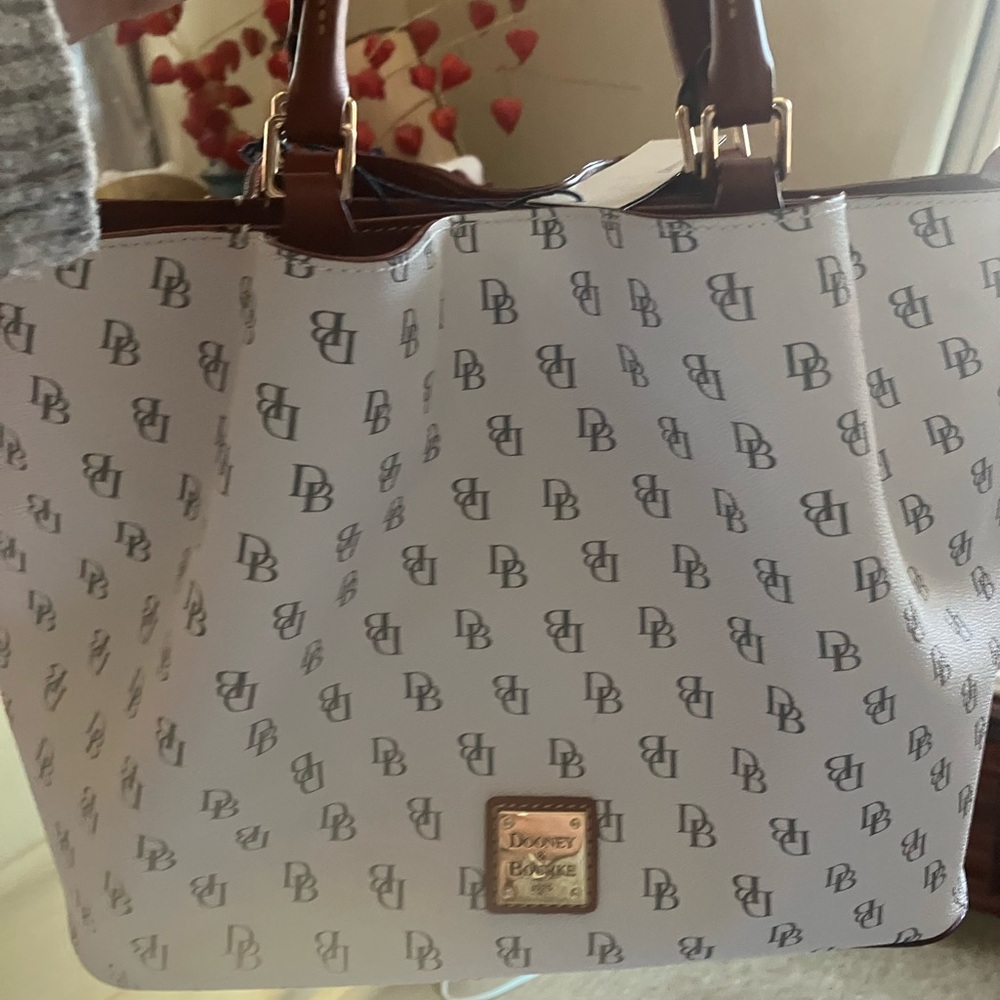 Dooney & Bourke White and Brown Tote Bag